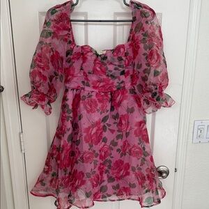 Floral Pink Chiffon Dress